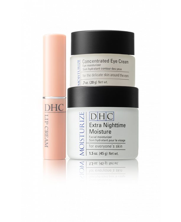 DHC All-Over Moisture Set (Extra Nighttime Moisture, Concentrated Eye Cream, Lip Cream)