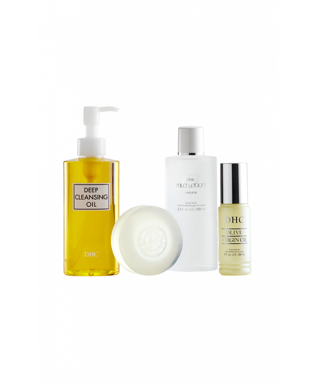 DHC Olive Essentials Set (Deep Cleansing Oil, Mild Soap, Olive Virgin Oil & Mild Face Lotion)