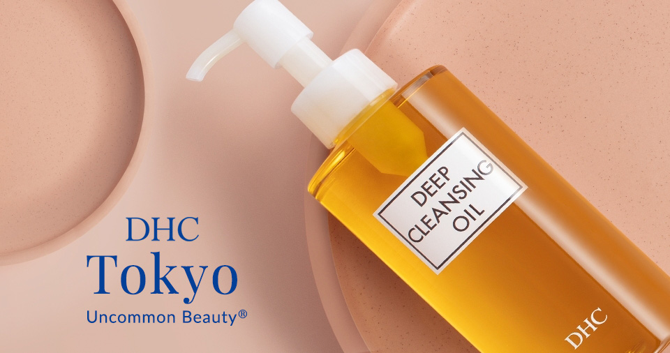 DHC's Deep Cleansing Oil on peach background